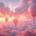Hot Air Balloon and Bear Mural Wallpaper in Child's Room Pastel Colors (Pink, Blue, etc.) of Balloons -7 Mural Wallpaper - room preview 02