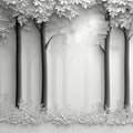 Gray Tree and Leaf Mural Wallpaper in Bedroom Gray and White Tree and Leaf Mural Wallpaper - room preview 02