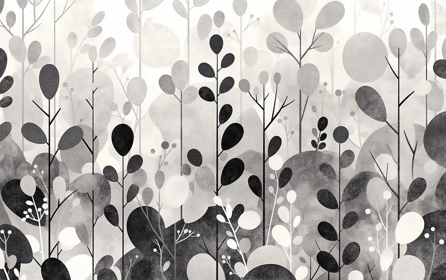 Forest Wallpaper Mural – Woodland Wall Mural for bedroom – Gray Tree and Leaf in Bedroom Gray and White Tree and Leaf -2 printable artwork