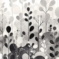 Gray Tree and Leaf Mural Wallpaper in Bedroom Gray and White Tree and Leaf -2 Mural Wallpaper - room preview 02