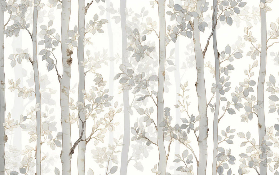 Forest Wallpaper Mural – Woodland Wall Mural for bedroom – Gray Tree and Leaf in Bedroom Gray and White Tree and Leaf -4 printable artwork