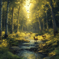 Forest and Deer Mural Wallpaper in Bedroom Various Shades of Green, Brown, and Yellow Forest Mural Wallpaper - room preview 02