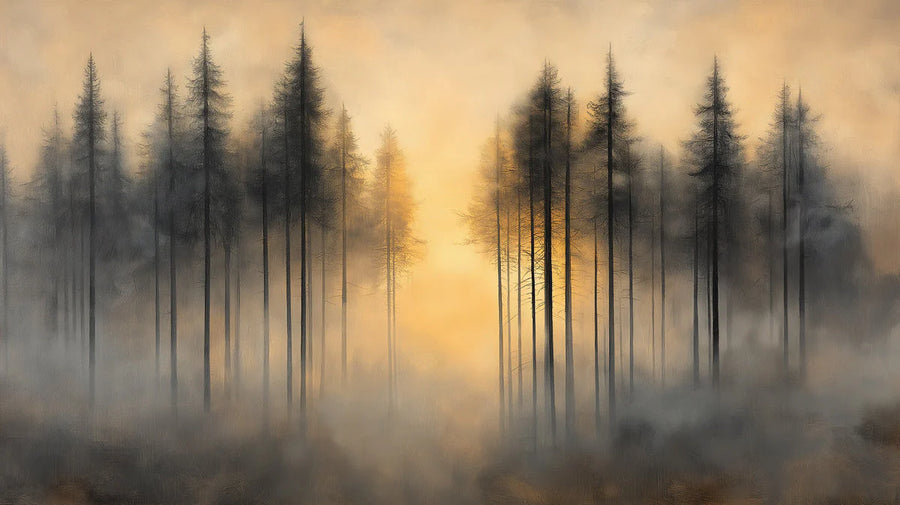 Sunset Wallpaper Mural – Golden Hour Wall Mural for bedroom – Forest at Sunset in Bedroom Orange, Yellow, and Black Forest printable artwork