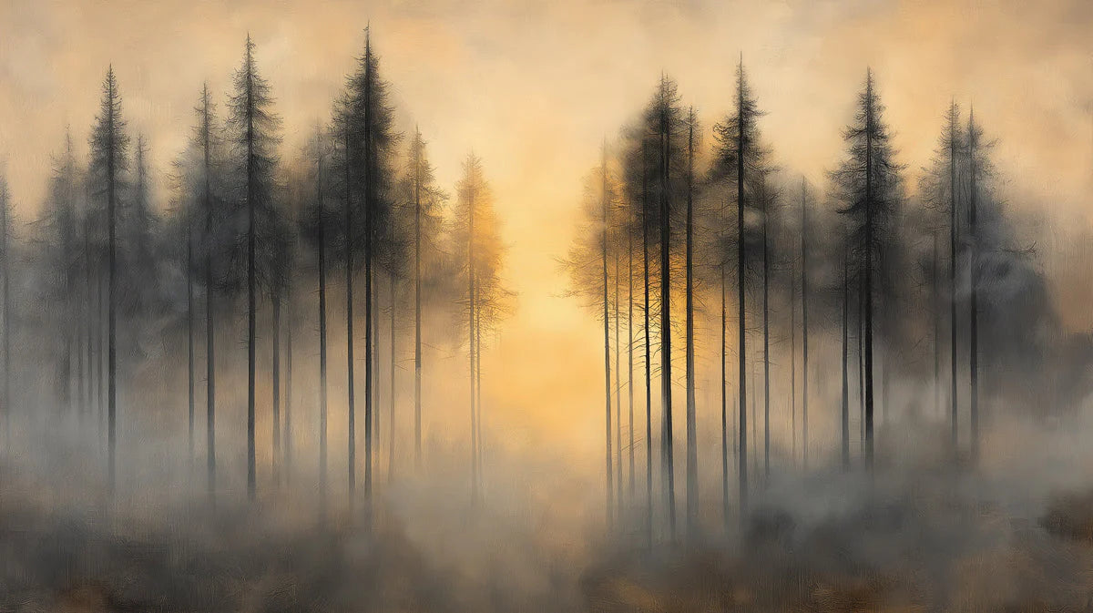 Forest at Sunset Mural Wallpaper in Bedroom Orange, Yellow, and Black Forest Mural Wallpaper - room preview 02
