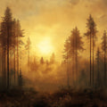 Forest at Sunset Mural Wallpaper in Bedroom Orange, Yellow, and Black Forest -2 Mural Wallpaper - room preview 02