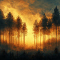 Forest at Sunset Mural Wallpaper in Bedroom Orange, Yellow, and Black Forest -3 Mural Wallpaper - room preview 02
