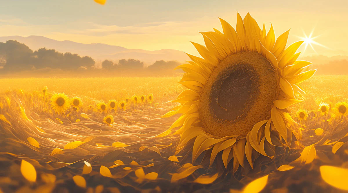Sunflower Field Mural Wallpaper in Living Room Yellow and Orange Sunflower Mural Wallpaper - room preview 02