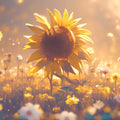 Sunflower Field Mural Wallpaper in Living Room Yellow and Orange Sunflower -1 Mural Wallpaper - room preview 02