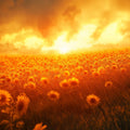 Sunflower Field Mural Wallpaper in Living Room Yellow and Orange Sunflower -2 Mural Wallpaper - room preview 02