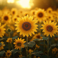 Sunflower Field Mural Wallpaper in Living Room Yellow and Orange Sunflower -3 Mural Wallpaper - room preview 02
