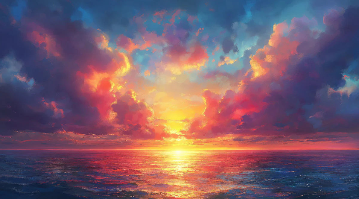 Sunset Clouds Mural Wallpaper in Living Room Orange, Red, Blue, and Purple Sunset Clouds Mural Wallpaper - room preview 02