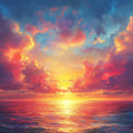 Sunset Clouds Mural Wallpaper in Living Room Orange, Red, Blue, and Purple Sunset Clouds Mural Wallpaper - room preview 02