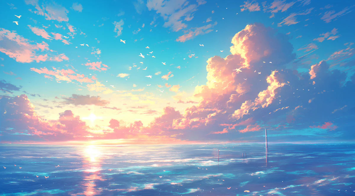 Sunset Clouds Mural Wallpaper in Living Room Orange, Red, Blue, and Purple Sunset Clouds -2 Mural Wallpaper - room preview 02
