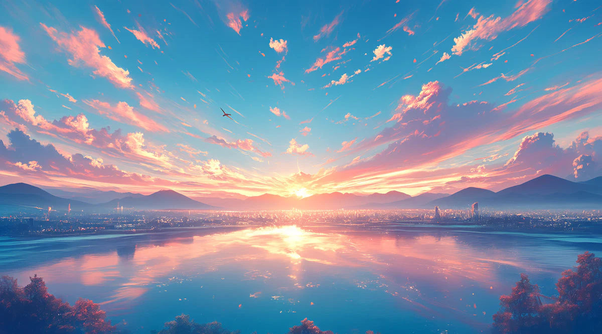 Sunset Clouds Mural Wallpaper in Living Room Orange, Red, Blue, and Purple Sunset Clouds -4 Mural Wallpaper - room preview 02