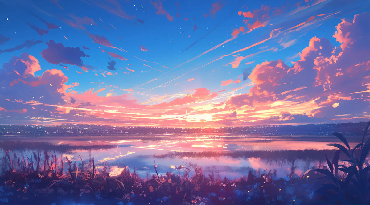 Sunset Clouds Mural Wallpaper in Living Room Orange, Red, Blue, and Purple Sunset Clouds -5 Mural Wallpaper - room preview 02