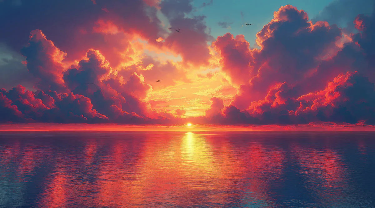 Sunset Clouds Mural Wallpaper in Living Room Orange, Red, Blue, and Purple Sunset Clouds -6 Mural Wallpaper - room preview 02