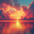 Sunset Clouds Mural Wallpaper in Living Room Orange, Red, Blue, and Purple Sunset Clouds -6 Mural Wallpaper - room preview 02