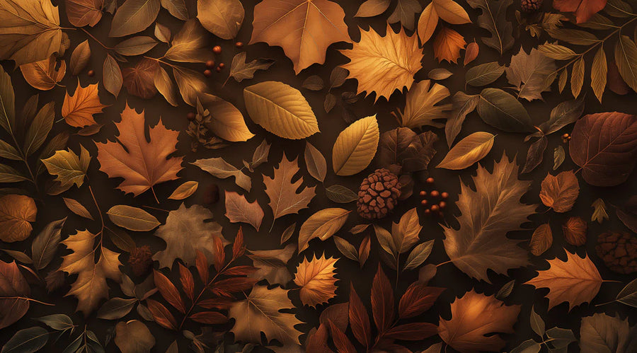 Botanical Wallpaper Mural – Leaf & Plant Wall Mural for bedroom – Autumn Leaves in Bedroom Brown, Orange, and Yellow Autumn Leaves printable artwork