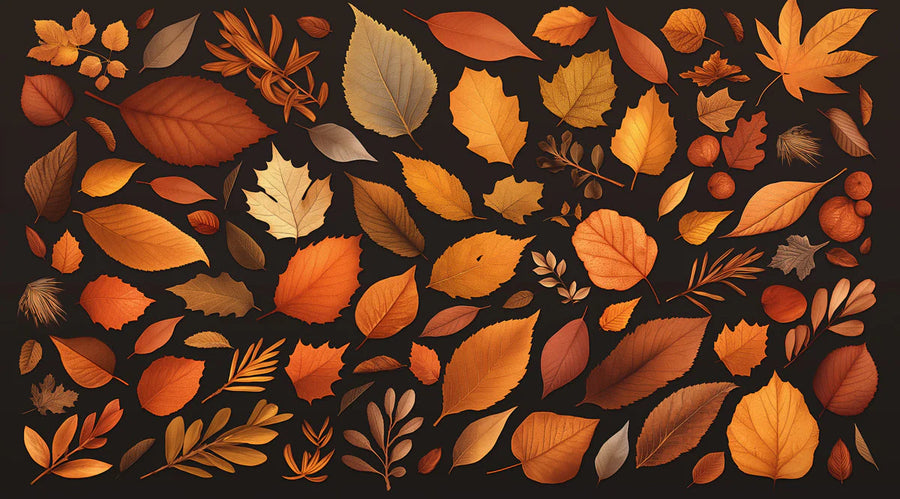 Botanical Wallpaper Mural – Leaf & Plant Wall Mural for bedroom – Autumn Leaves in Bedroom Brown, Orange, and Yellow Autumn Leaves -1 printable artwork