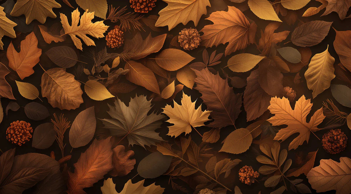 Autumn Leaves Mural Wallpaper in Bedroom Brown, Orange, and Yellow Autumn Leaves -2 Mural Wallpaper - room preview 02