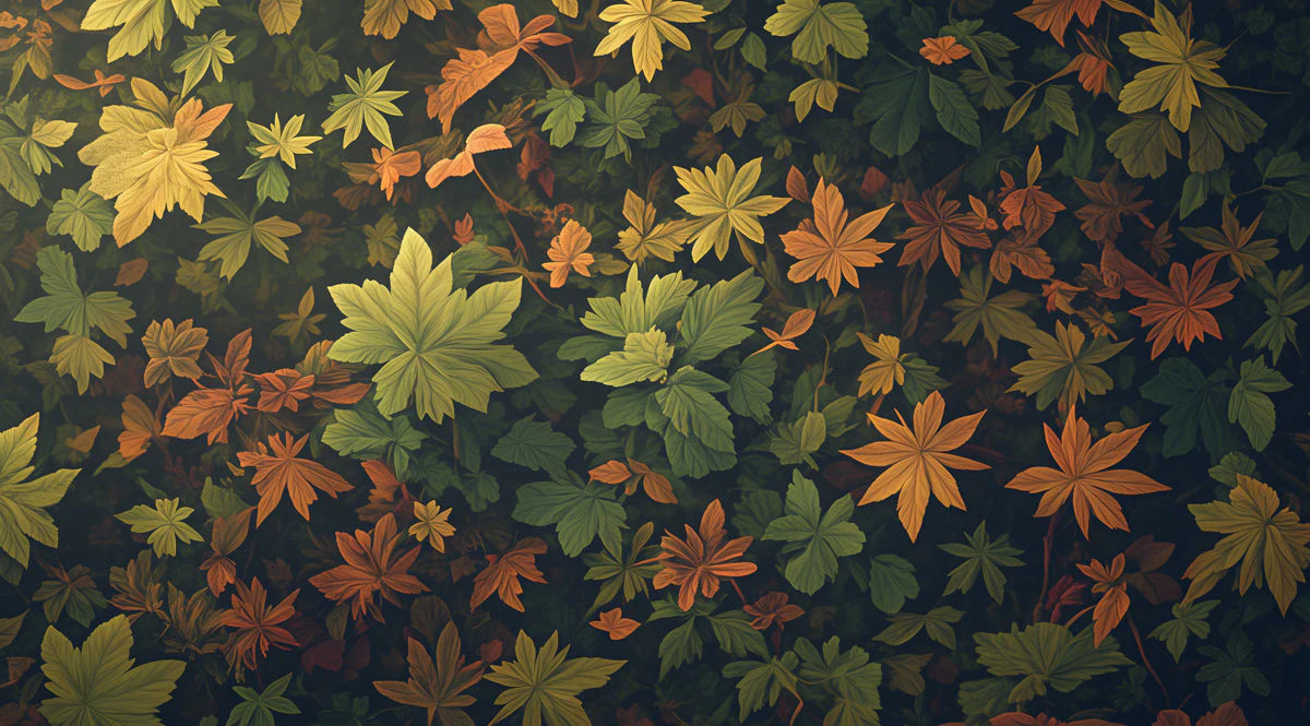 Autumn Leaves Mural Wallpaper in Bedroom Brown, Orange, and Yellow Autumn Leaves -5 Mural Wallpaper - room preview 02