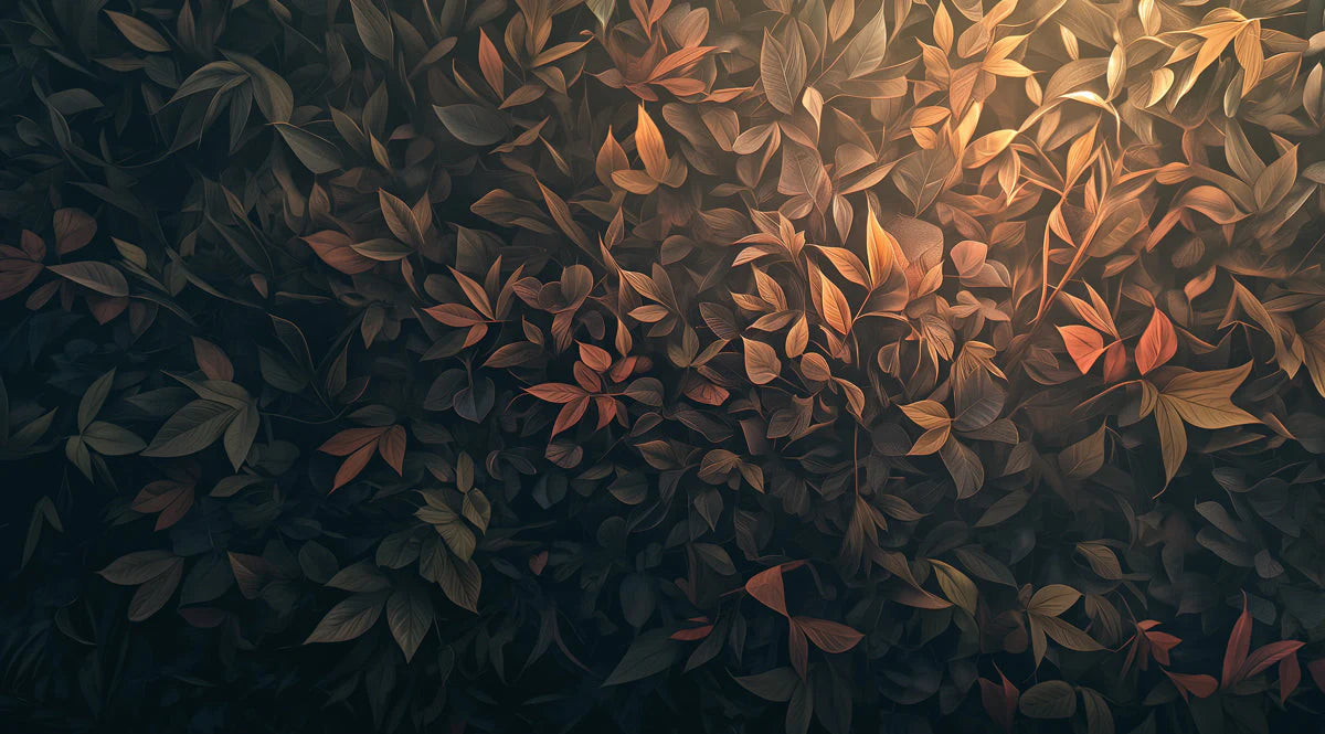 Autumn Leaf Mural Wallpaper in Bedroom Brown, Orange, and Dark Green Autumn Leaves Mural Wallpaper - room preview 02