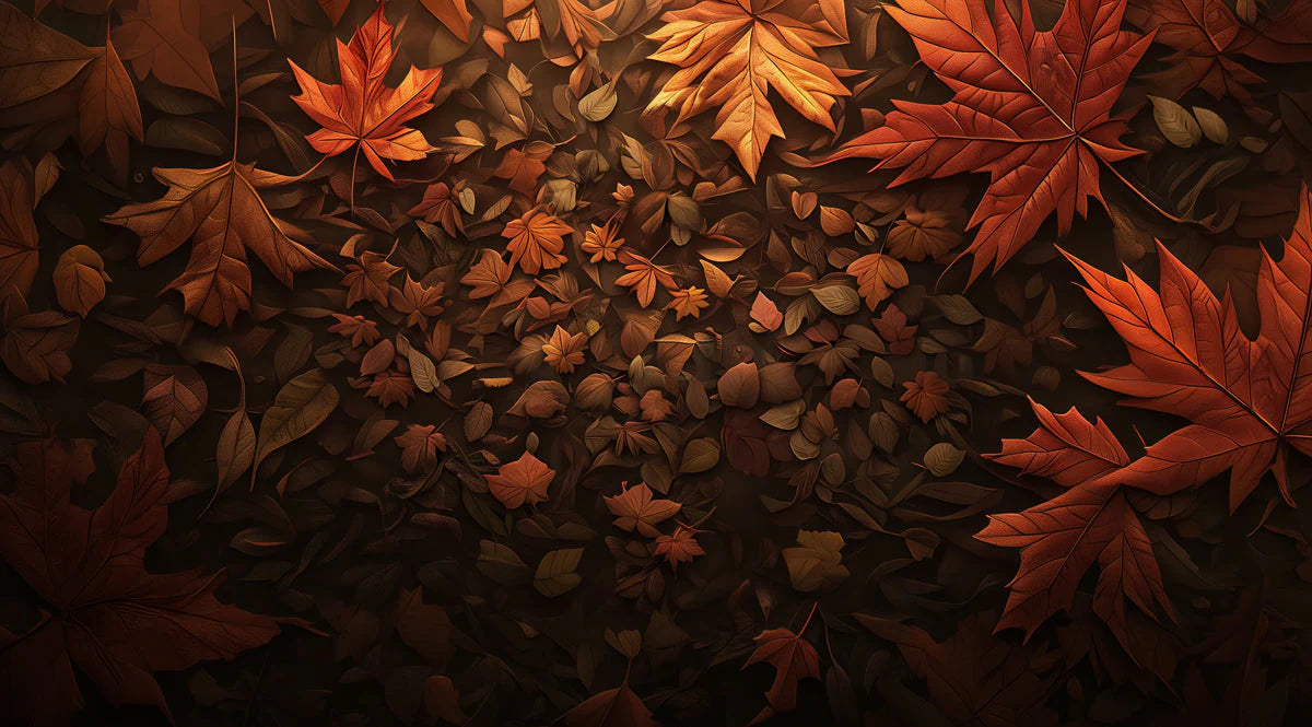 Autumn Leaf Mural Wallpaper in Bedroom Brown, Orange, and Dark Green Autumn Leaves -1 Mural Wallpaper - room preview 02