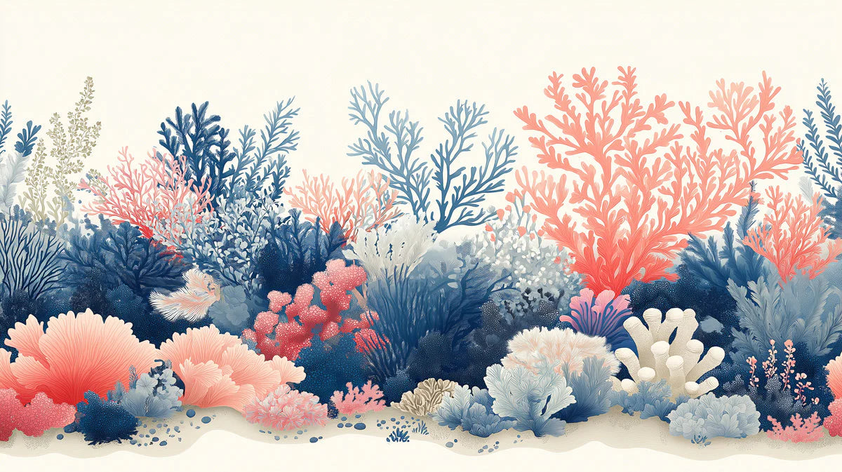 Coral Reef Mural Wallpaper in Cafe Blue, Pink, and White Corals Mural Wallpaper - room preview 02