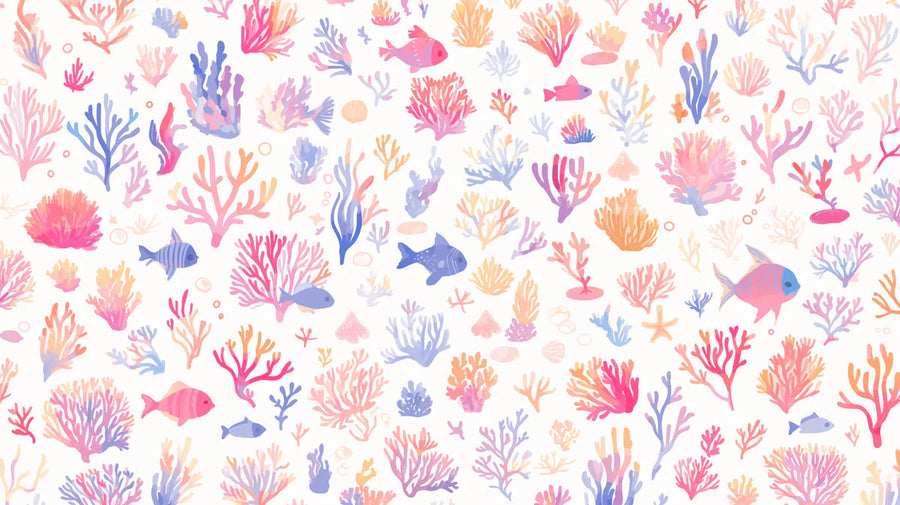 Coral Wallpaper Mural – Reef Wall Mural – Coral Reef in Nursey & Kids' Room Blue, Pink, and White Corals -3 printable artwork