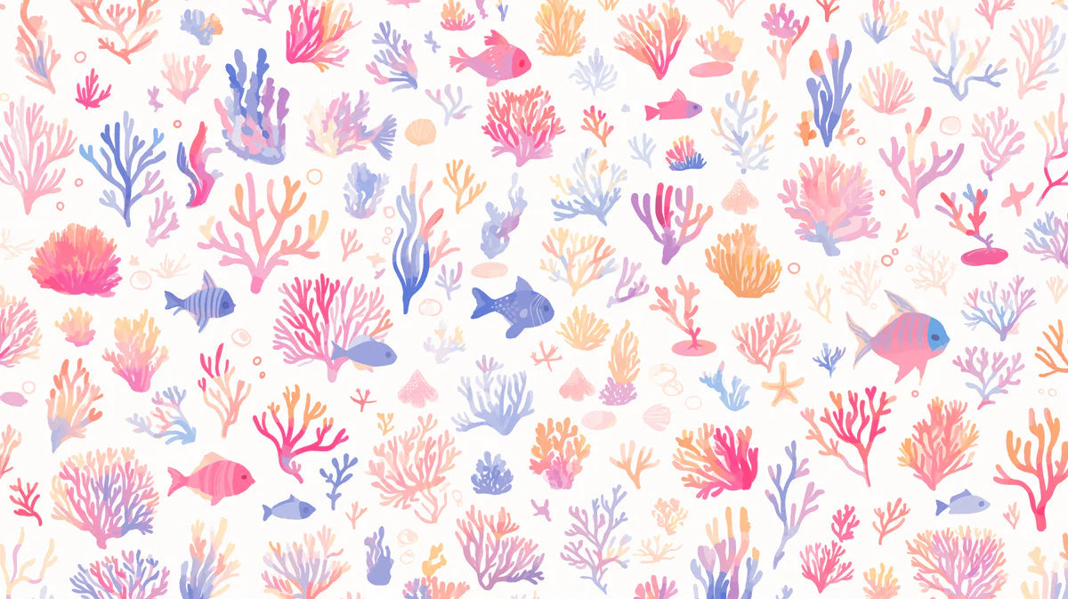 Coral Reef Mural Wallpaper in Nursey & Kids' Room Blue, Pink, and White Corals -3 Mural Wallpaper - room preview 02
