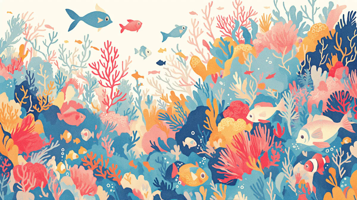 Coral Reef Mural Wallpaper in Nursey Blue, Pink, and White Corals -4 Mural Wallpaper - room preview 02