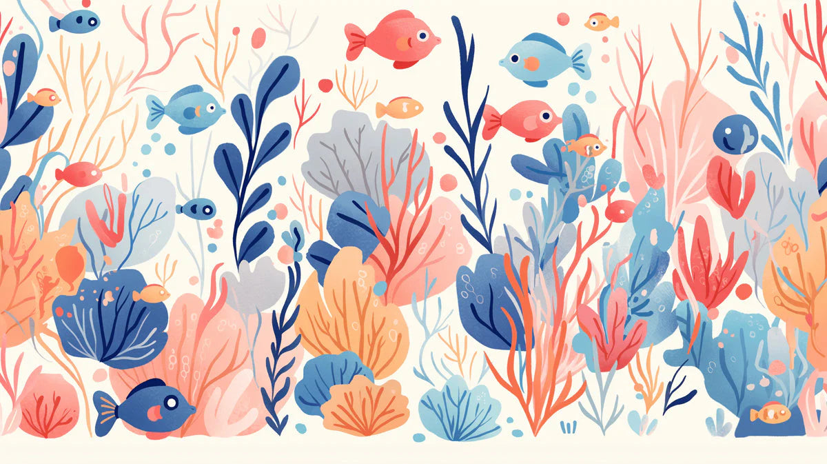 Coral Reef Mural Wallpaper in kid's Room Blue, Pink, and White Corals -5 Mural Wallpaper - room preview 02