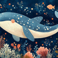Whale and Underwater Mural Wallpaper in Child's Room Blue, Orange, and Various Pastel Shades Whale Mural Wallpaper - room preview 02