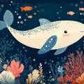 Whale and Underwater Mural Wallpaper in Child's Room Blue, Orange, and Various Pastel Shades Whale -2 Mural Wallpaper - room preview 02