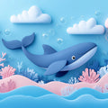 Whale and Underwater Mural Wallpaper in Child's Room Blue, Orange, and Various Pastel Shades Whale -3 Mural Wallpaper - room preview 02