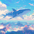 Whale and Underwater Mural Wallpaper in Child's Room Blue, Orange, and Various Pastel Shades Whale -4 Mural Wallpaper - room preview 02