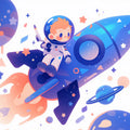 Astronaut and Rocket Mural Wallpaper in Child's Room Blue, Purple, and Orange Astronaut and Rocket Mural Wallpaper - room preview 02