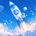 Astronaut and Rocket Mural Wallpaper in Child's Room Blue, Purple, and Orange Astronaut and Rocket -2 Mural Wallpaper - room preview 02
