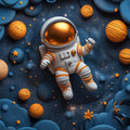 Astronaut in Space Mural Wallpaper in Child's Room Blue, Orange, and Yellow Astronaut Mural Wallpaper - room preview 02
