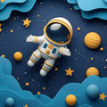 Astronaut in Space Mural Wallpaper in Child's Room Blue, Orange, and Yellow Astronaut -1 Mural Wallpaper - room preview 02