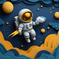 Astronaut in Space Mural Wallpaper in Child's Room Blue, Orange, and Yellow Astronaut -2 Mural Wallpaper - room preview 02