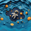 Astronaut in Space Mural Wallpaper in Child's Room Blue, Orange, and Yellow Astronaut -3 Mural Wallpaper - room preview 02