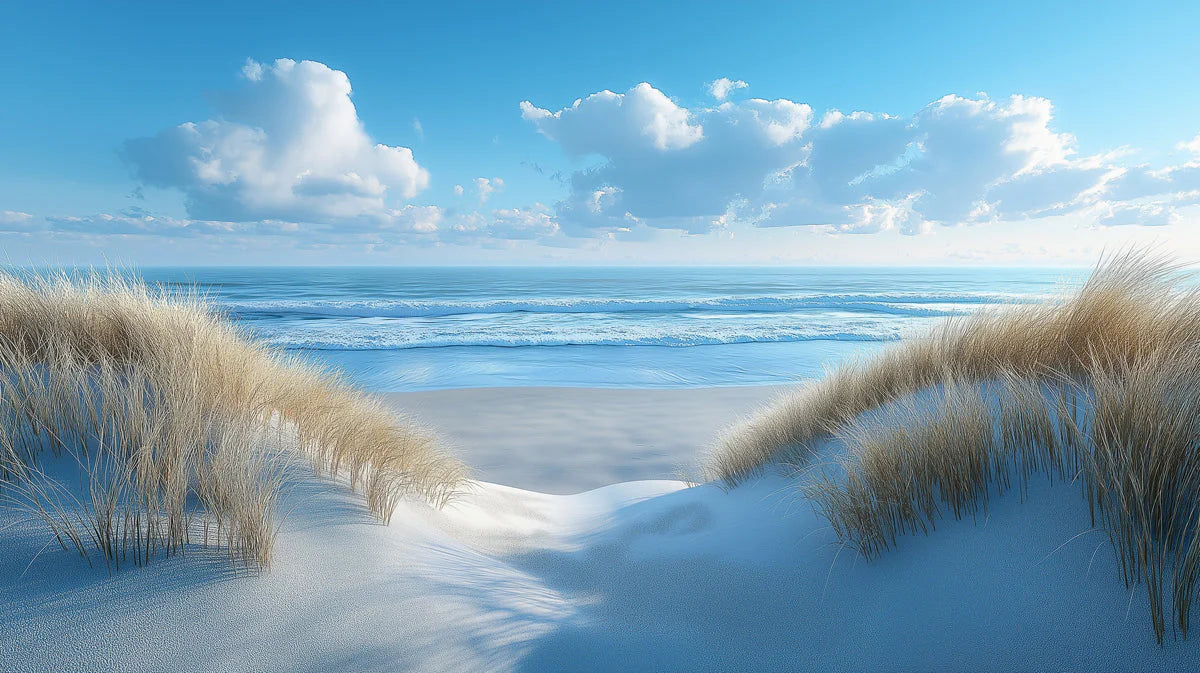 Beach Scene Mural Wallpaper in Living Room Blue, White, and Beige Beach and Sky Mural Wallpaper - room preview 02
