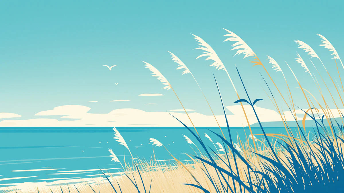 Beach Scene Mural Wallpaper in Living Room Blue, White, and Beige Beach and Sky -3 Mural Wallpaper - room preview 02