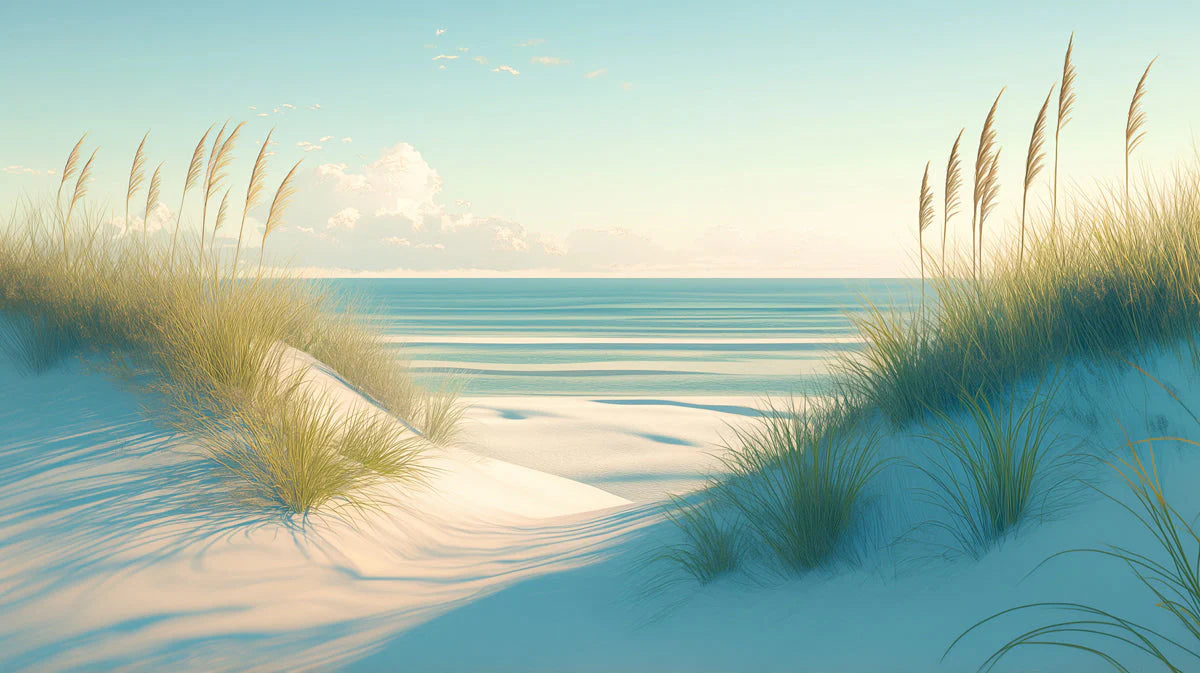 Beach Scene Mural Wallpaper in Living Room Blue, White, and Beige Beach and Sky -5 Mural Wallpaper - room preview 02