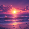 Sunset Radiance Mural Wallpaper Purple Sky & Fiery Ocean Glow in Living Room or a Lounge Mural Wallpaper - room preview 02