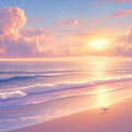 Tranquil Morning Shore Mural Wallpaper Soft Sunrise & Pastel Beach Mural Wallpaper - room preview 02