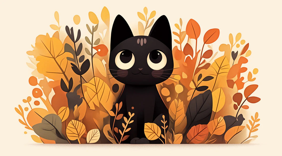 Black Cat and Autumn Leaves Mural Wallpaper in Playroom Black, Orange, and Yellow Cat Mural Wallpaper - room preview 02