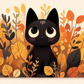Black Cat and Autumn Leaves Mural Wallpaper in Playroom Black, Orange, and Yellow Cat Mural Wallpaper - room preview 02