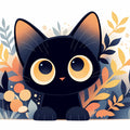 Black Cat and Autumn Leaves Mural Wallpaper in Playroom Black, Orange, and Yellow Cat -1 Mural Wallpaper - room preview 02